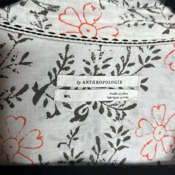 Anthropologie Button Up Shirt Embroidered Floral Lightweight Oversized M/L - Picture 5 of 8